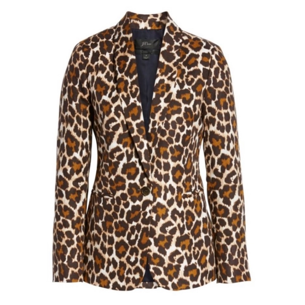 JCrew Leopard Linen-blend Blazer
